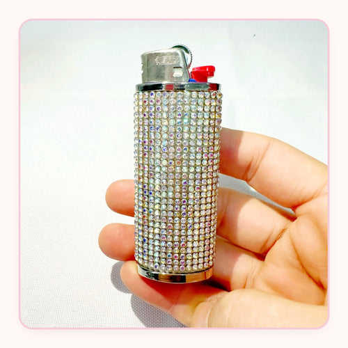 Silver rhinestone lighter case