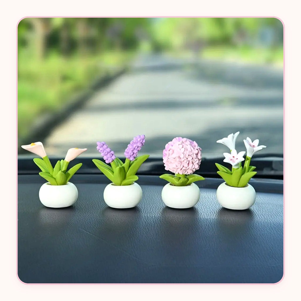 Tiny resin potted flower dashboard decoration
