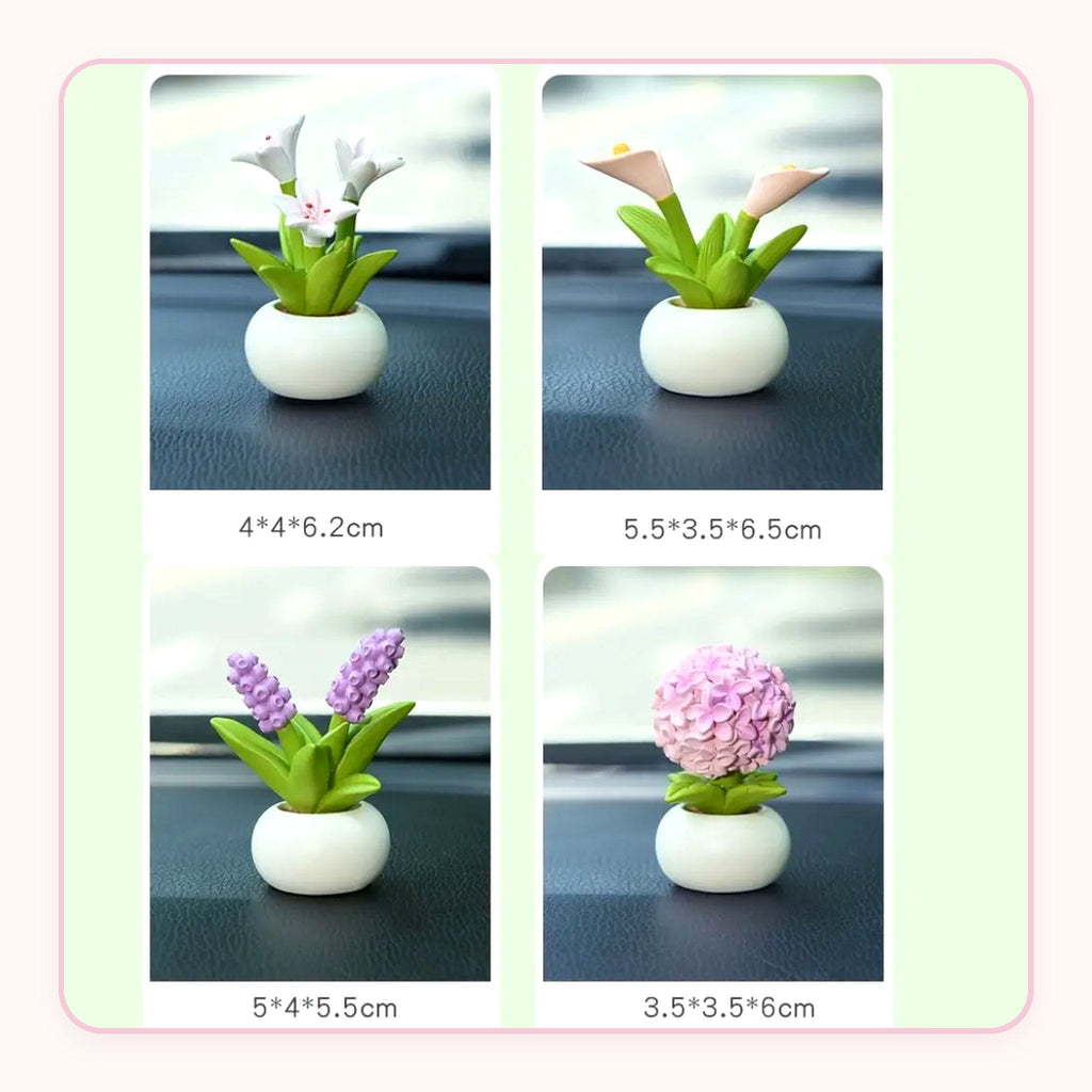 Tiny resin potted flower dashboard decoration